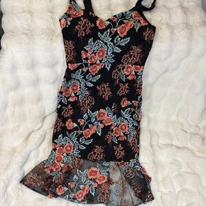Guess Black Dress with Red and Blue Floral Design